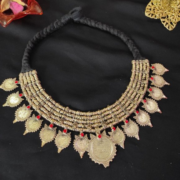 Handmade Gold Tone Coins Chokers And Earrings, Coins Jewelry Set, Jewelry Set, - Picture 4 of 10